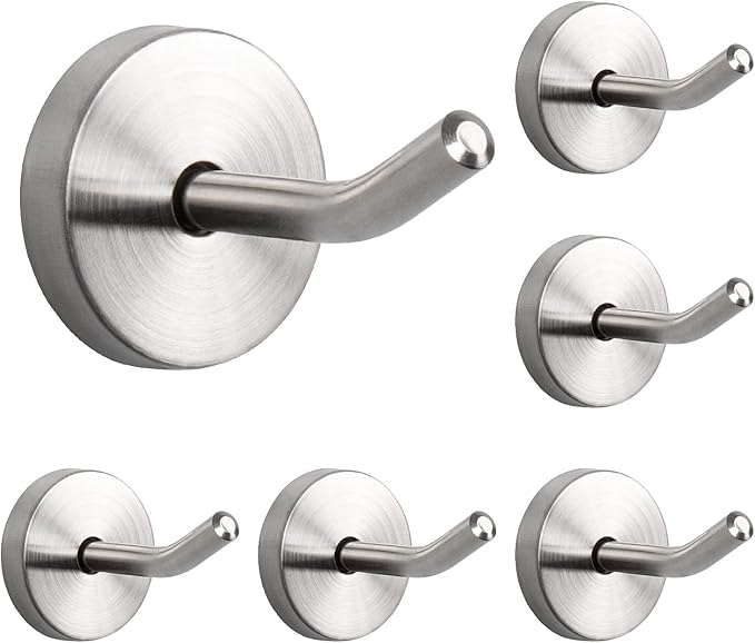 NearMoon Coat Hooks, Wall Mount Hooks for Hanging Hat Hurse Robe, 304 Stainless Steel Heavy Duty Towel Hangers for Bathroom Livingroom Hotel Kitchen Garage, 6 Pack (2 Inch, Brushed Nickel)