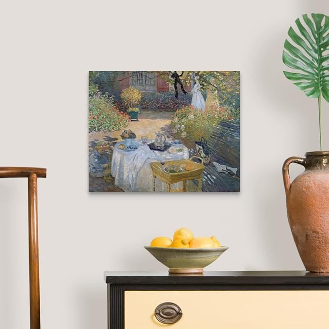 CANVAS ON DEMAND The Luncheon Monet's Garden At Argenteuil, C,1873 Canvas Wall Art Print by Claude Monet, Impressionism, Traditional, Home Decor, Woman Floral, Artwork,20" x16in
