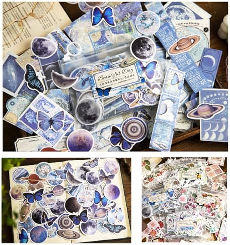 Esweny 200PCS Vintage Scrapbooking Supplies Pack, Aesthetic Scrapbook Sticker Paper Art Journaling Kit for Junk Journals,Planner,Cottagecore Decor Gifts (Blue Series) - Image 3