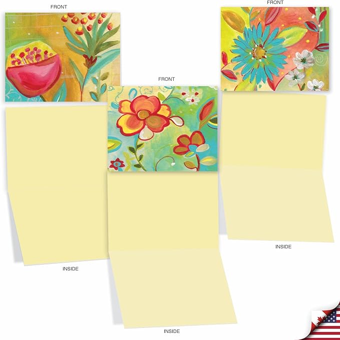 The Best Card Company - 10 Assorted Flower Cards Blank for Women (4 x 5.12 Inch) - All Occasion Floral Greetings Boxed - Summer Flowers M3741OCB-B1x10
