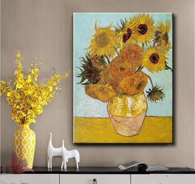 Sunflower Canvas Prints Wall Art by Vincent Van Gogh Oil Paintings Reproduction Modern Framed Floral Giclee Flowers Pictures Artwork for Bedroom Home Office Decor