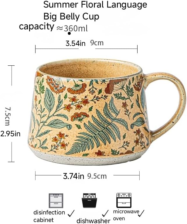 16OZ Ceramic Coffee Latte Mug, Cute Cup for Women, Ideal for Green Tea or Coffee,Hand Painted Floral Design Pottery Mug (cyan) - Image 6