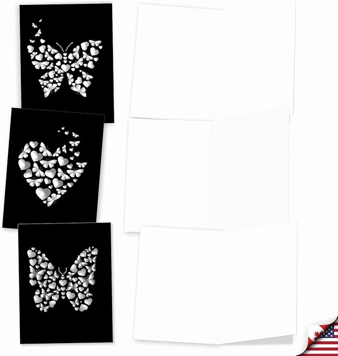 The Best Card Company - 20 All Occasion Blank Greeting Cards (4 x 5.12 Inch) - Monocolor Photos (10 Designs, 2 Each) - Hearts and Butterflies AM9076OCB-B2x10