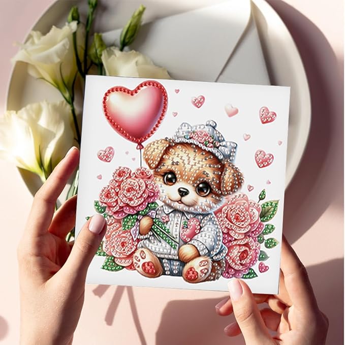 Ceitura 6Pcs DIY Diamond Art Painting Crafts Rhinestone Painting Greeting Card Making Kit Postcard for Holiday Christmas New Year Party Favors (Flower Puppy)