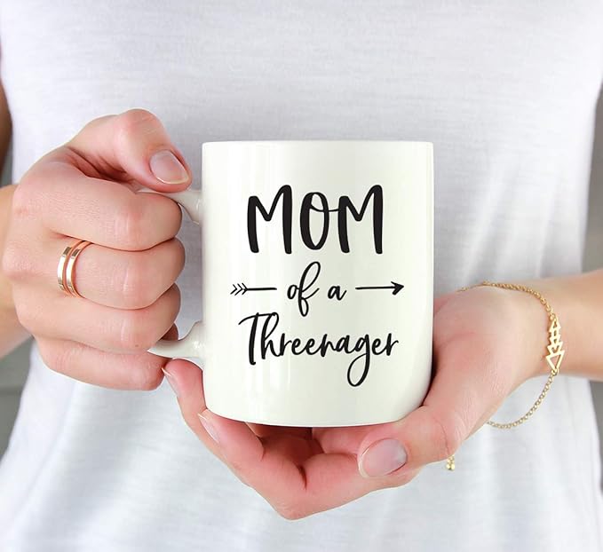 Andaz Press Mother's Day 11oz. Ceramic Coffee Tea Mug Gift for Mom, Mom of a Threenager, 1-Pack