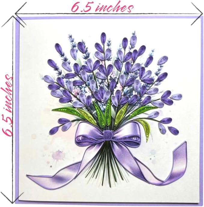 Handmade Quilling Lavender Greeting Card – 3D Pop-Up Floral Card with Purple Envelope – Blank Inside – Birthday, Mother’s Day, Thank You, Get Well, Anniversary