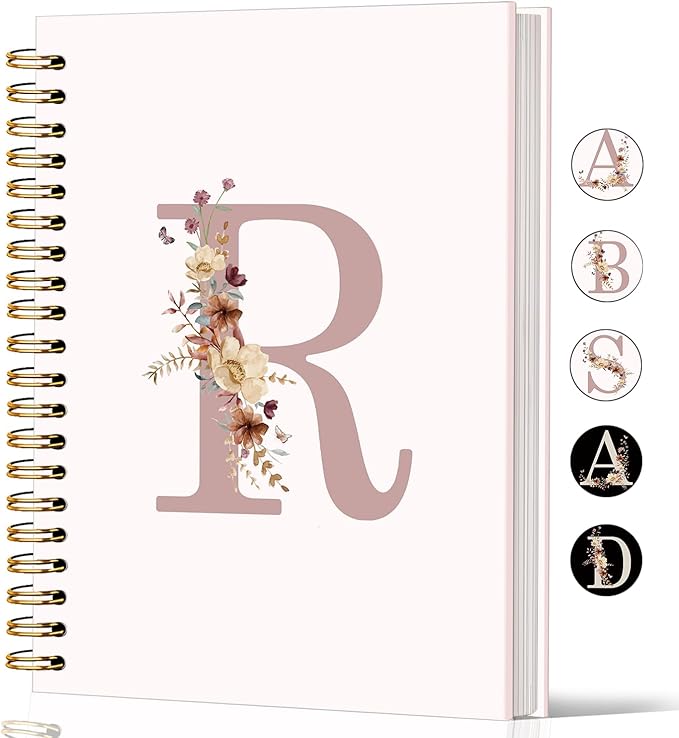 Lacama Pink Initial Letter R Notebook Journal, Customized Monogrammed Gifts, Aesthetic Wildflower Personalized Spiral Notebook, Birthday Gifts for Women, School Supplies, Office Supplies 5.5x8.3