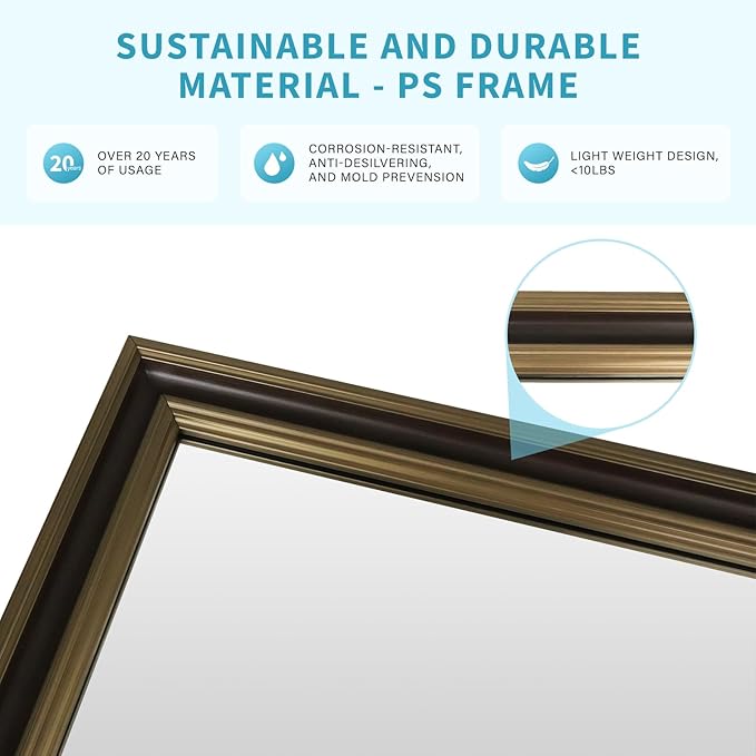 Retro Copper Effect Framed Wall Mirror, 24x32 Rectangle Mirror, Anti-desilvering Tempered Glass, Sustainable&Sturdy Frame, Anti-Rust, HD Reflection &3min Fast Setup for Bathroom Living Room