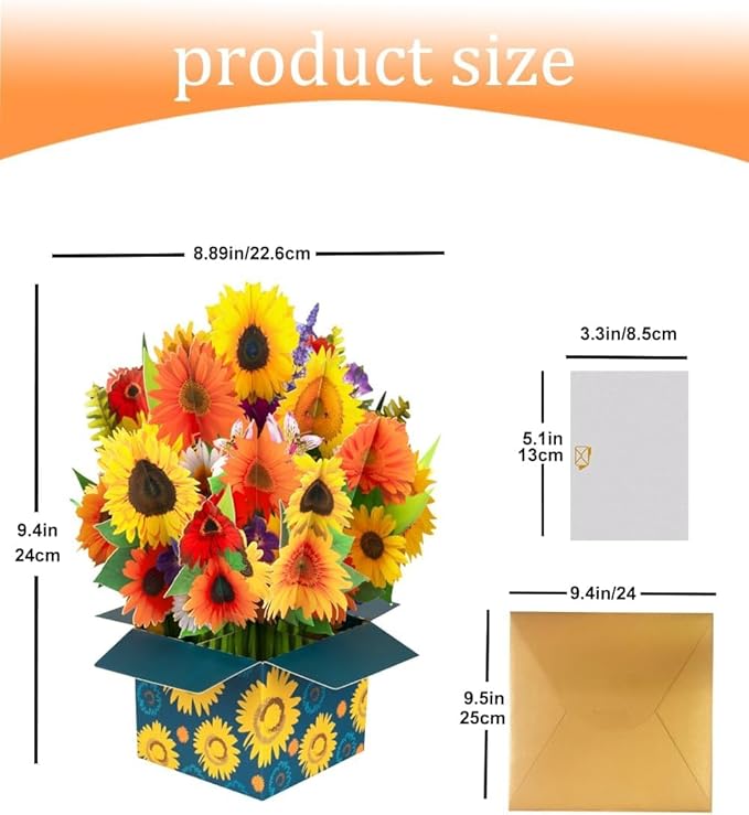 Magic Ants Flower Paper Pop Up Cards - Sunflower+Tulip+Lily- Mother's Day, Birthday, Thank You Greeting Card for Mom - 3D Popup Flower Bouquet Design - Includes Envelop