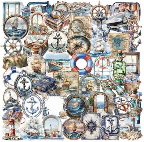 50 PCS Retro Sailing Stickers for Scrapbooking Journaling Junk Journal Scrapbook Supplies - Waterproof Transparent PET Aesthetic Decals for Resin Crafts Decorative Art Crafts (Retro-2) by Unknown