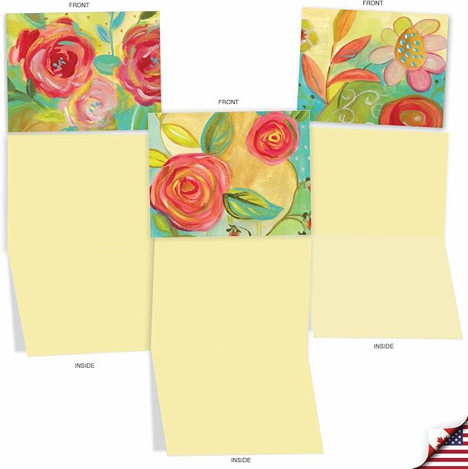 The Best Card Company - 10 Assorted Flower Cards Blank for Women (4 x 5.12 Inch) - All Occasion Floral Greetings Boxed - Summer Flowers M3741OCB-B1x10