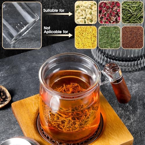 Glass Tea Cup with Infuser and Lid 18.6oz/550m, Tea Infuser Mug for Loose Leaf Tea, Heat Resistant Tea Mug with Wooden Handle Gift for Family - Image 6