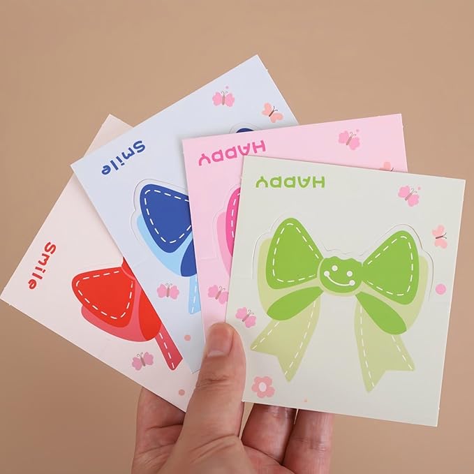 100pcs cute Mini Bow Blank greeting cards, small blank Note Cards, Folded 3.5 x 2 inch, 4 colors design for gifts,messages