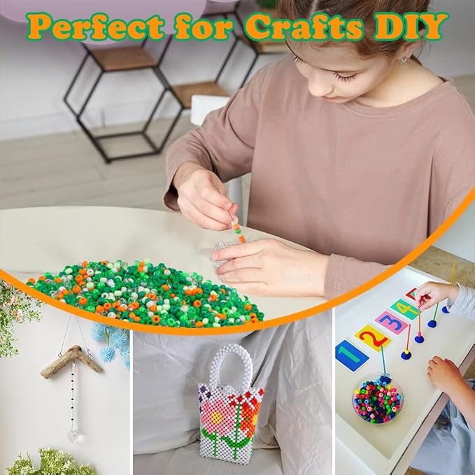 QPIXVB 1100PCS Pony Beads,St.Patrick's Day Pony Beads for Bracelets Crafts,Plastic Irish Spacer Bead,Green White Orange Hair Bead for Braids,Jewelry Necklace Keychain Charms Making Supplies