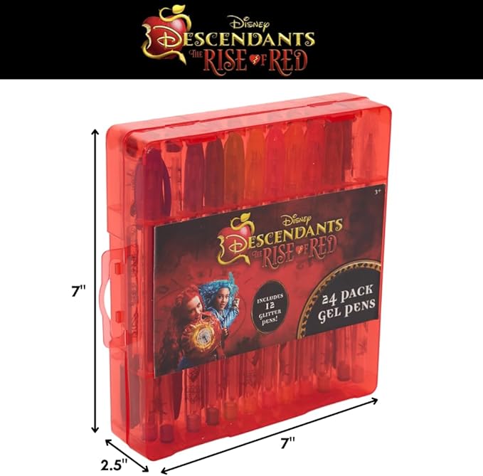 Disney Descendants the Rise of Red Gels Pen Set for Kids, 24 Pack with Glitter Gel Pens, Cute Pens for Girls