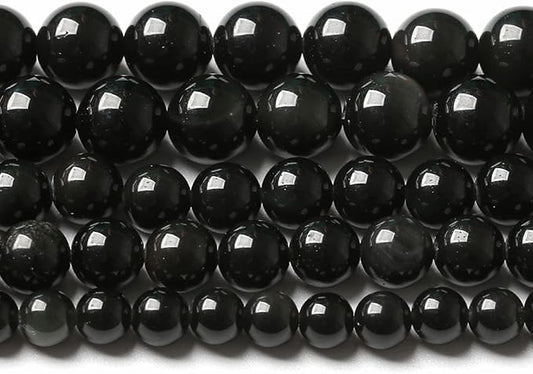 10MM 38PCS Natural Stone Black Obsidian Gemstone Loose Beads for Jewelry Making DIY Bracelet 1 Strand