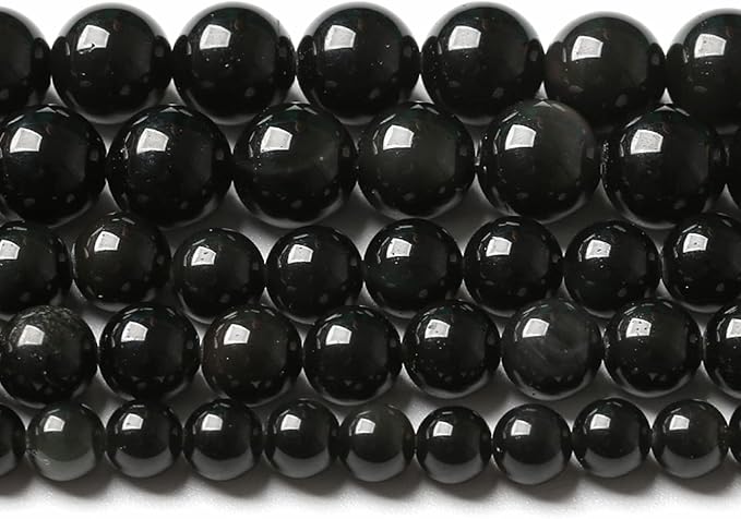 10MM 38PCS Natural Stone Black Obsidian Gemstone Loose Beads for Jewelry Making DIY Bracelet 1 Strand
