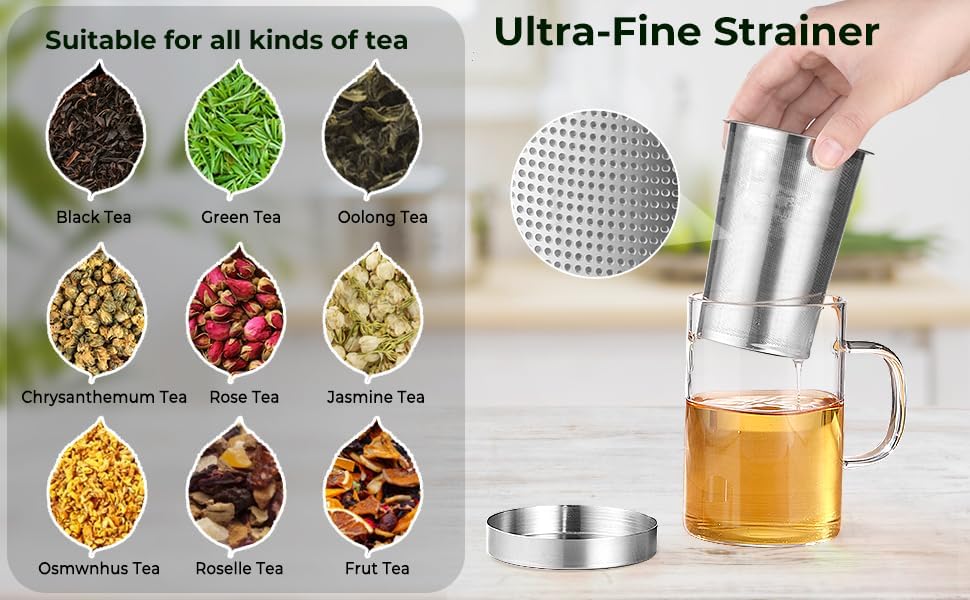 16.9 oz Borosilicate Glass Tea Mug with Stainless Steel Infuser & Lid –A 500mL heat-resistant glass teacup designed for brewing loose-leaf tea. Durable, elegant, and perfect for easy use - Image 7