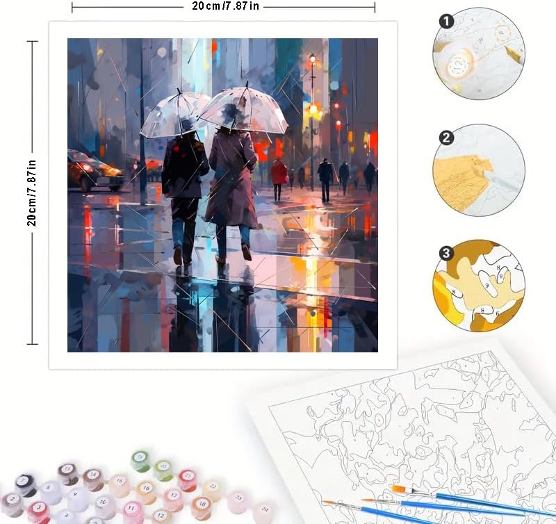 TAOPAOLAB Rainy City Walk Digital Painting Kit for Adults - DIY Couple Under Umbrellas Oil Painting on Canvas 7.87x7.87in, Framed Acrylic Paint Kit, Good for Beginners, Home Decor or Gift Artwork - Image 2
