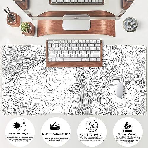 Mechanical Cattle Desk Mat Large Gaming White Mouse Pad Minimalist Topographic Map Desk Mat Extended XL Mousepad 31.5x15.7 in Anti-Slip Desk Pad Keyboard Mousepad Stitched Edges Large Mouse Pad Grey - Image 5