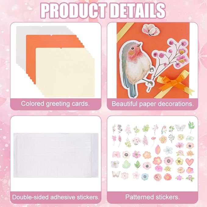 FREEBLOSS 15 Set Autumn Card Making Kit Garden Theme DIY Handmade Greeting Card Kit with Flower Stickers Envelopes Perfect for Creative Gift Cards for Birthday Wedding Congratulation