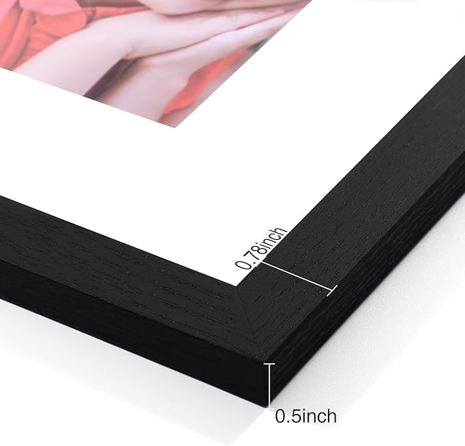 Vittanly 8.5x11 Picture Frames Set of 9, Shatter Resistant Plexiglass, Display 6x8 Pictures with Mat or 8.5x11 without Mat, Photo Frames for Wall or Tabletop, Engineered Wood, Black