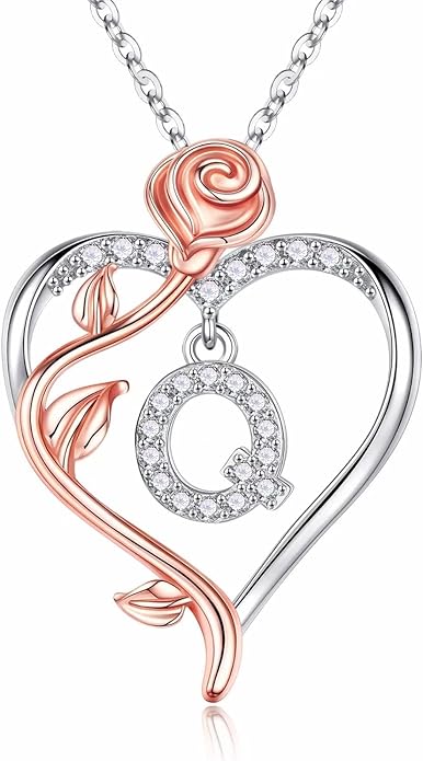 Iefil Stocking Stuffers for Women Wife - 925 Sterling Silver Rose Heart Initial Necklace, Christmas Anniversary Birthday Gifts for Women, Jewelry Gift for Her Wife Girlfriend Mom Daughter