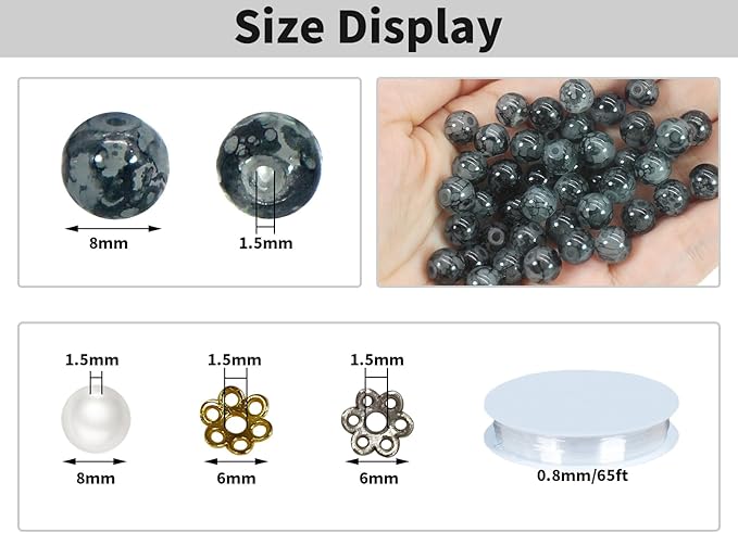 Pamir Tong 550PCS 8mm Black Glass Beads for Jewelry Making,Round Smooth Beads, Bracelet Space Loose Beads for Jewelry Making Earring, Necklaces, DIY Crafts & Gifts #388