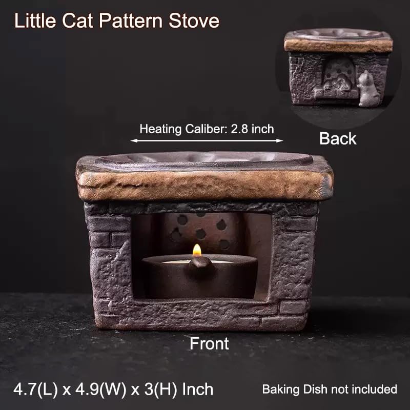Ceramic Aromatherapy Burner — Candle Warmer for Herb, Natural Oil Fragrance Diffuser & Teapot Warmer, for Home Fragrance, Meditation, and Relaxation (E8-Little Cat Pattern Stove) - Image 2