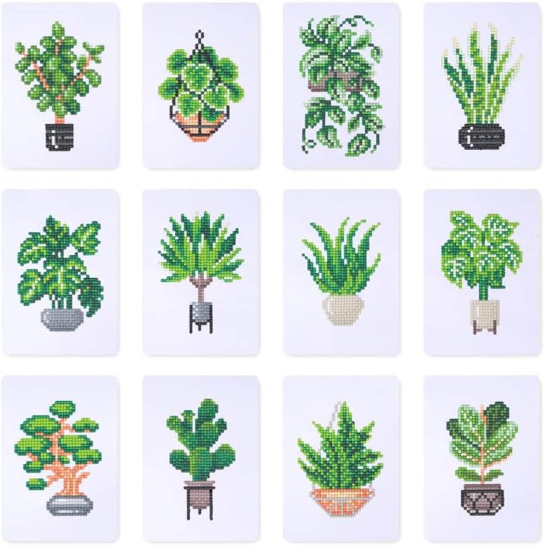 Apomelo 12pcs Small Diamond Art Kits Green Plants, Round Drill Mini Small Diamond Art Kits for Adults Beginners,Mini Diamond Art for Home Wall Desktop Art Decor, 6X8 inches by Apomelo