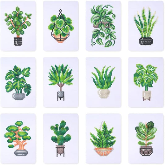 Apomelo 12pcs Small Diamond Art Kits Green Plants, Round Drill Mini Small Diamond Art Kits for Adults Beginners,Mini Diamond Art for Home Wall Desktop Art Decor, 6X8 inches by Apomelo