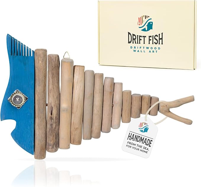 Mint Bucket Brands Driftwood Fish Nautical Wall Decor - Handmade Wooden Rustic Coastal Wall Art for Living Room, Bedroom, Office, Bathroom - Ocean Beach Decoration (Blu)