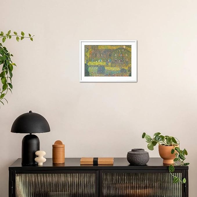 ART.COM Wall Art Print House in Attersee on White Frame by Gustav Klimt, 29" x 21"