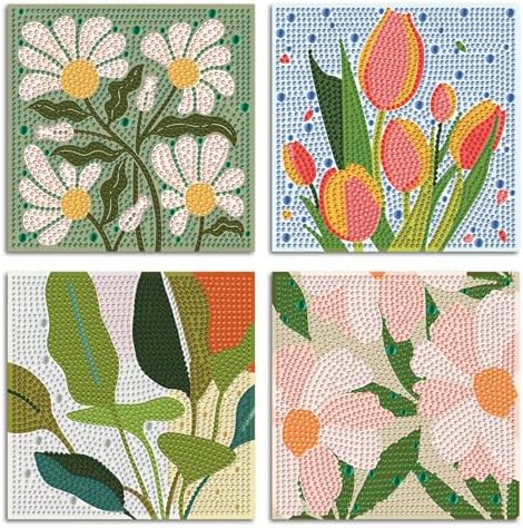 ICYANART 4 Pack Flowers Diamond Art Painting Kits for Kids Simple 6x6Inch by Unknown
