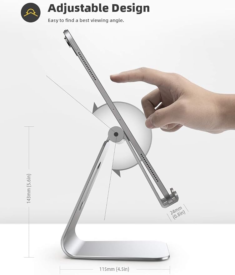 Lamicall Tablet Stand, Tablet Holder for Desk - Multi-Angle Adjustable Tablet Desktop Dock Cradle, Compatible with iPad Pro 11, 12.9, Air, Mini, Fire HD, Galaxy Tab, and Other 4-13" Tablets, Silver