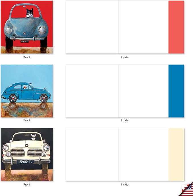 The Best Card Company - 10 All Occasion Blank Cat Cards (4 x 5.12 Inch) - Cute Assorted Bulk Card Set - Car Cats MQ4978OCB-B1x10