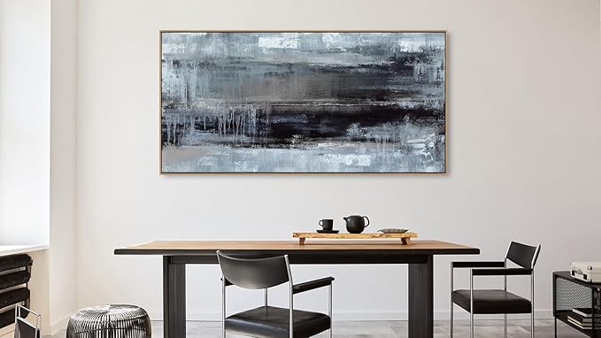 arteWOODS Abstract Framed Wall Art - Deep Blue Black Canvas Pictures Wall Decor Rustic Minimalist Vintage Painting Artwork Elegant Stylish Prints for Living Room Bedroom 40 x 20in Natural Wood Frame
