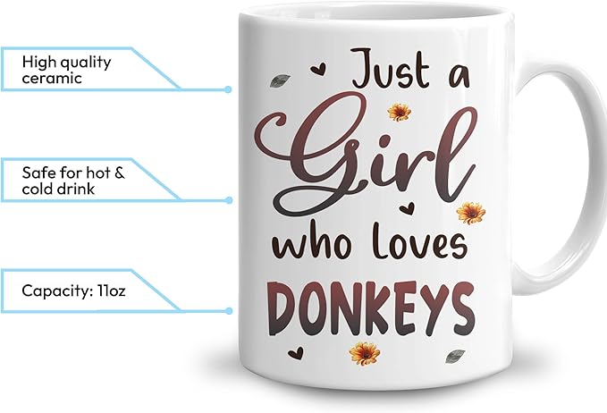Hyturtle Personalized Cute Donkey Coffee Mug - Just A Girl Who Loves Donkeys - Custom 11oz & 15oz Ceramic Mug - Birthday Gift For Animal Lovers