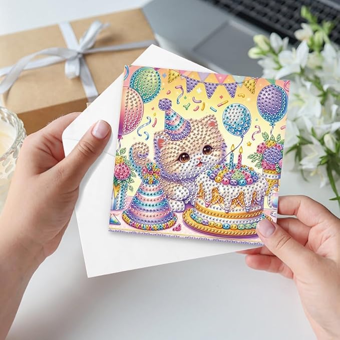 6-Pack Pets Birthday Diamond Painting Greeting Card Kits, Special Shaped Diamonds Painting, DIY Handcraft for Relatives and Friends with Wishes,Unique Design Crafting for Birthday Cards