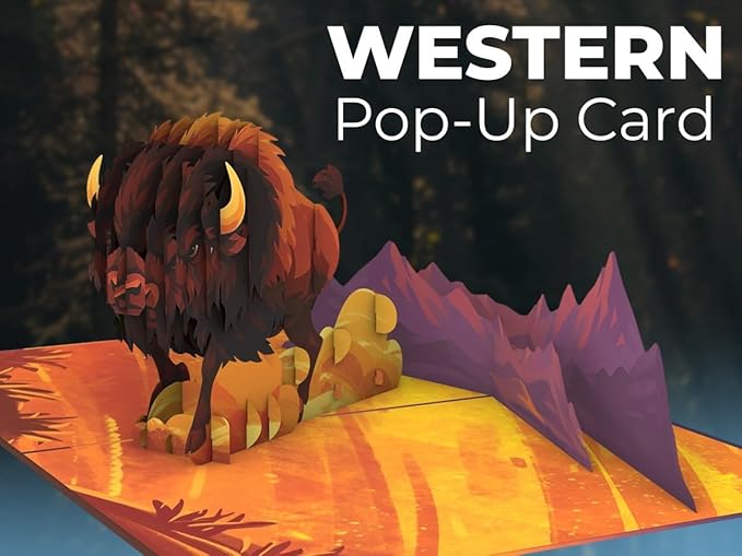 iGifts And Cards Be Bold Be Brave Be Wild Bison Pop Up Card – 3D Buffalo Mountain Scene for Graduation, Promotion, New Job – Encouragement Gift for Men, Nature Lovers, Adventurers – 6”x8” w/Notecard