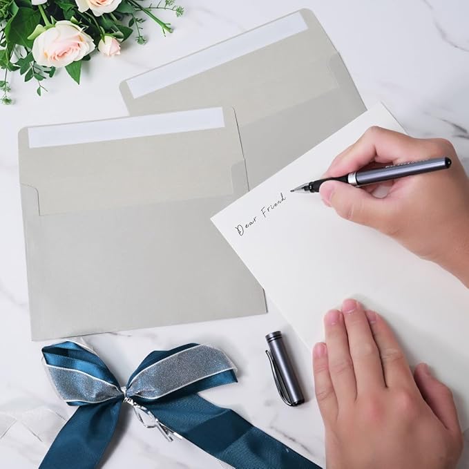 Keketer A7 Metallic Silver 5x7 Envelopes 50 Pack Self - Seal, for 5x7 Cards, Weddings, Invitations, Baby Shower 5.25 x 7.25 Inches