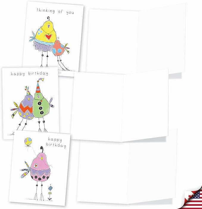The Best Card Company - 20 Mixed Occasion Note Cards (4 x 5.12 Inch) - Assorted Boxed Cards for Multiple Occasions (10 Designs, 2 Each) - Wordy Birdies AM3176XXB-B2x10