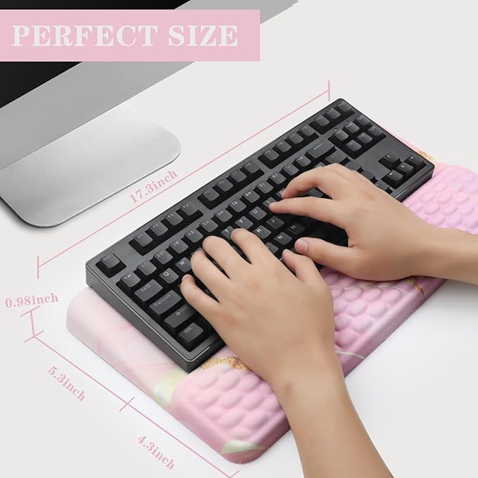 Computer Keyboard Stand Pad with Wrist Rest, Ergonomic Comfy Tilted Keyboard Holder, Keyboard Tray Support for Office Home (Marble Pink)