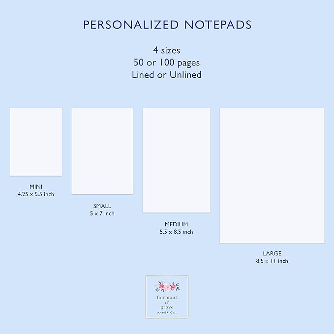 Personalized Notepad Stationary for Doctor or Professional Office, 50 or 100 Sheets Lined or Unlined in Choice of Colors, Tear Off Note Pad Memo Pad Stationery | Fairmont & Grove Paper Co.