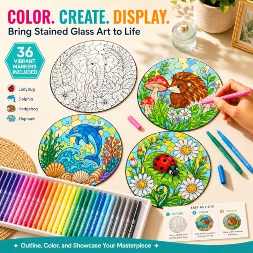 Jiamiyou 51pcs Animal Suncatcher Craft Kit DIY Stained Glass Art for Adults - Image 4