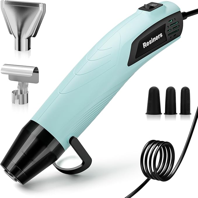 Resiners Heat Gun for Resin, 350W Fast Heating Dual Temp Heat Gun (482°F~662°F) with 3 Nozzles & 3 Silicone Covers, 4.9Ft Long Heat Gun for Bubble Remove,Vinyl Shrink Wrap,Candle Making,Epoxy Resin