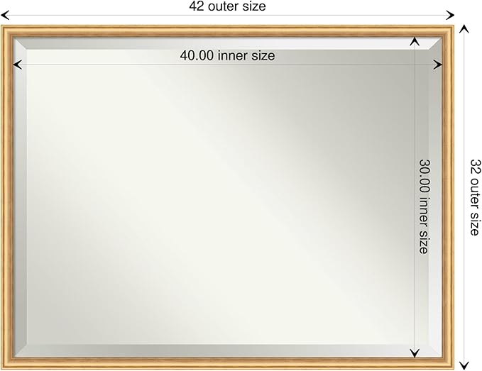 Amanti Art Gold Wall Mirror 32x42 Salon Scoop Gold Rectangle Bathroom Mirror for Wall Decor Living Room, X-Large Casual Wood Frame, Hangs Horizonally and Vertically, Bathroom Decor, Beveled Edge