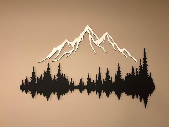 Metal Wall Art | Mountain & Forest Wall Sculptures | Rustic & Modern Wall Decor for Living Room, Home, Bedroom, Office, Kitchen & Outdoor (White, 59'' x 39'' IN)
