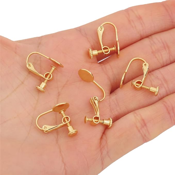 18K Gold Plated Screw Earring Clips Flat 13x17mm 20pcs for Jewelry Making Findings