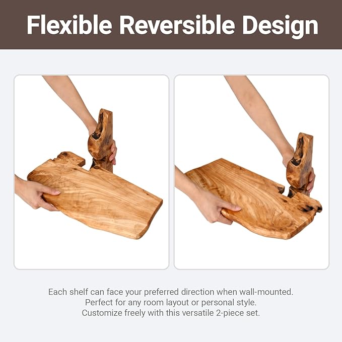 Live Edge Wall Mounted Beside Shelf – 16" Set of 2, Floating Nightstand Handcrafted Root Cedar Bedside Floating Shelf, Unique Natural Wood Wall Decor for Bedroom, Living Room, or Entryway